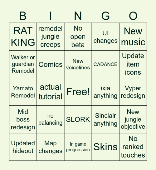 DEADLOCK PATCH Bingo Card