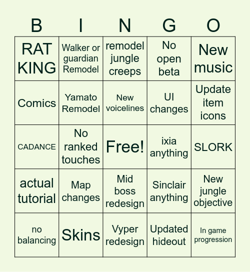 DEADLOCK PATCH Bingo Card