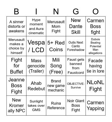 Limbus Company Canto X Part 3 Prediction Bingo Card