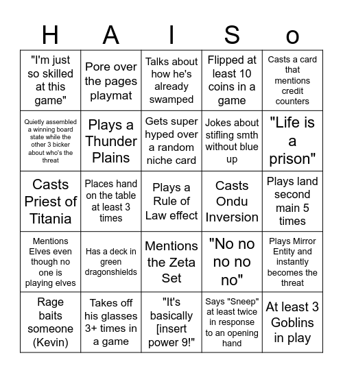 Ee Dee Eigch Bingo Card