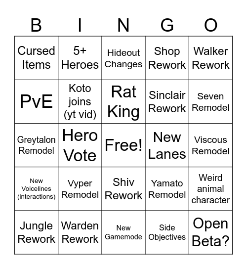 Deadlock Patch 09/29/2026 Bingo Card