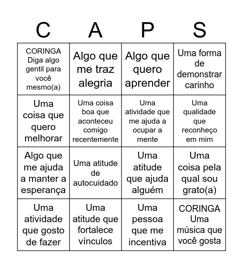 Bingo do Cuidado Bingo Card