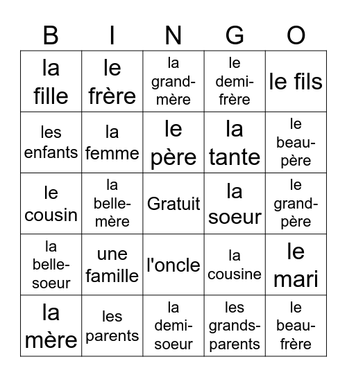 Fr2 La famille Bingo Card