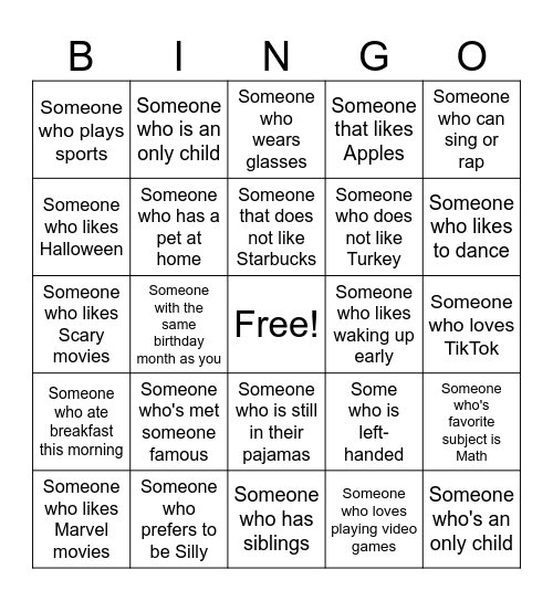 Human Bingo Card