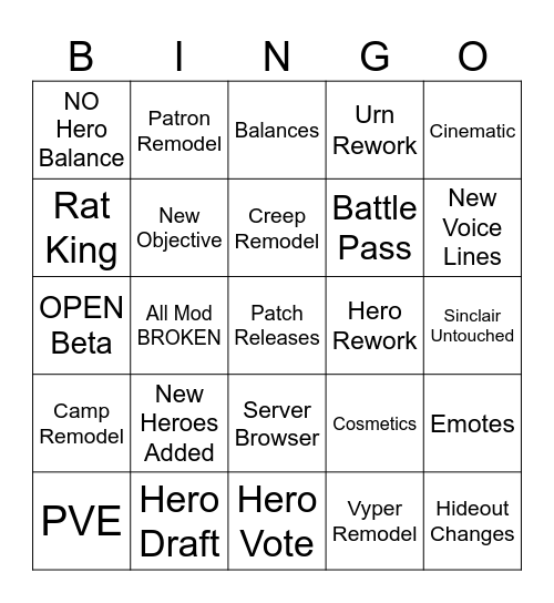 Deadlock Sept CONTENT Bingo Card