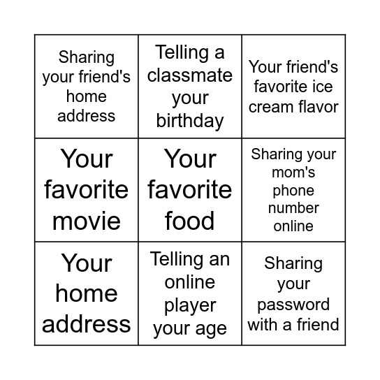 Online Privacy Bingo Card