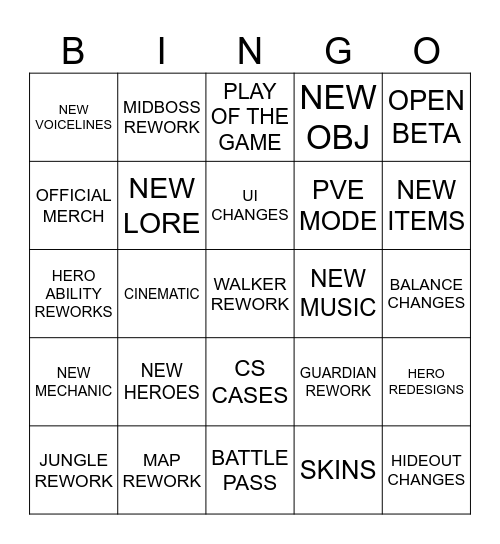 DEADLOCK MAJOR PATCH Bingo Card