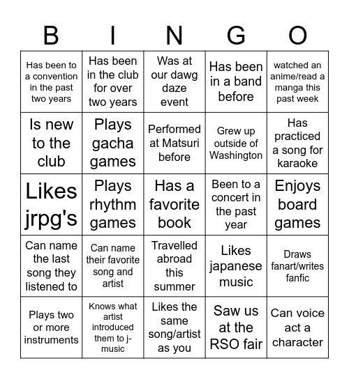 Find someone who... Bingo Card