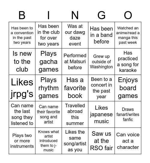 Find Someone Who... Bingo Card