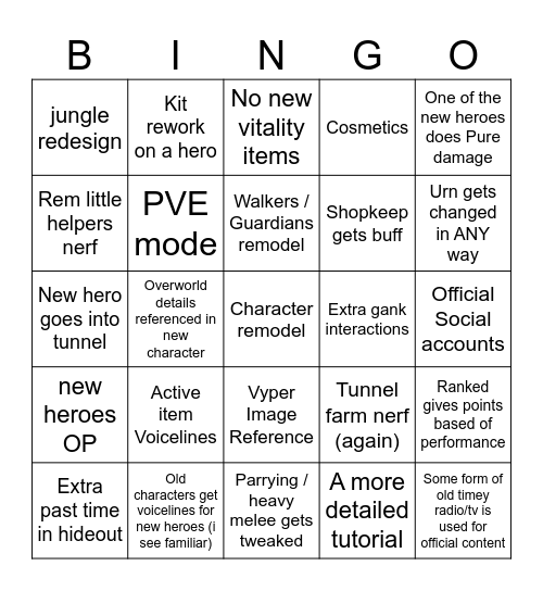 DEADLOCK MAJOR PATCH Bingo Card