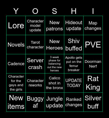 DEADLOCK PATCH TODAY NOW RN OR I KMS Bingo Card