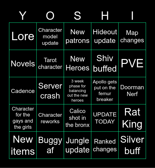 DEADLOCK PATCH TODAY NOW RN OR I KMS Bingo Card