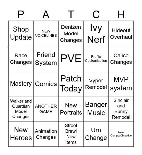 DEADLOCK PATCH BINGO Card