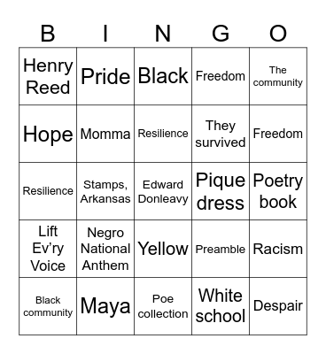 Graduation by Maya Angelou Bingo Card