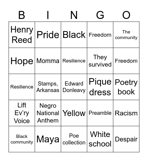 Graduation by Maya Angelou Bingo Card