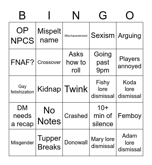 Untitled Bingo Card