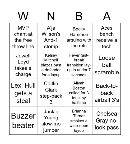 Aces Vs Fever Round 1 Bingo Card