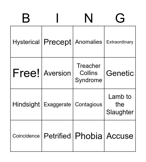 Vocabulary Words Bingo Card