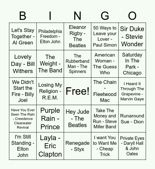 Music Bingo! Bingo Card