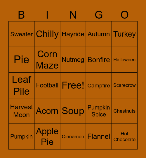 Fall Bingo! Bingo Card