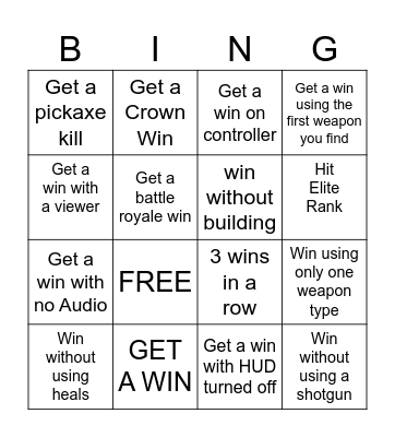 Fortnite Bingo Card