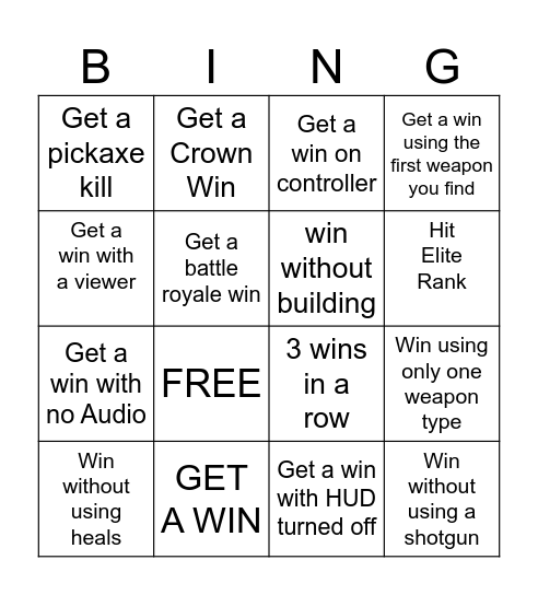 Fortnite Bingo Card