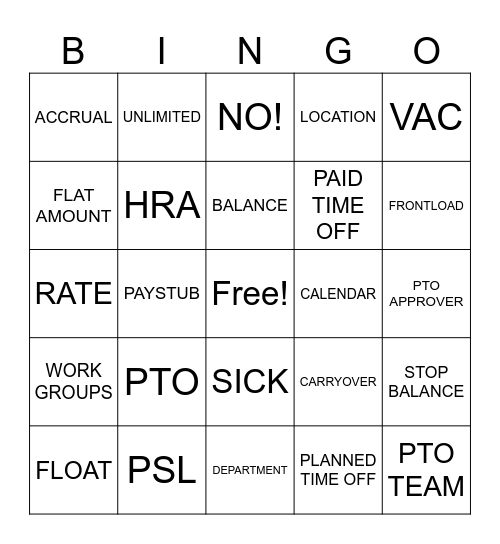 Prism PTO Bingo Card