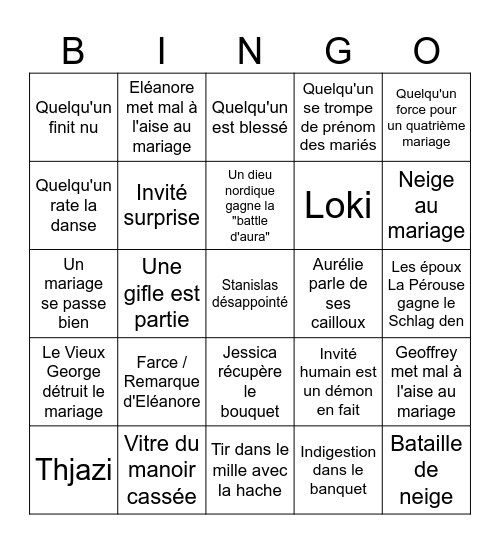 Le bingo du mariage Bingo Card