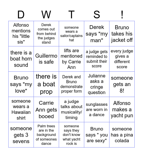DWTS Week 3 Bingo Card