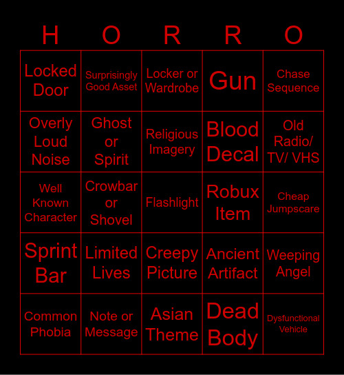 Horror Bingo Card