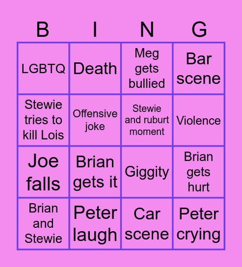 Family guy Bingo Card