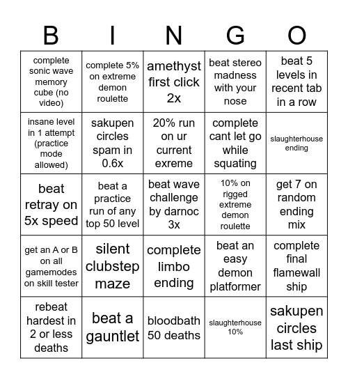 GD Bingo Card