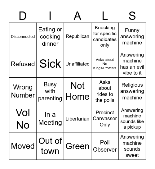 Call Time Bingo (DIALS) Bingo Card