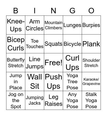 Fitness Bingo Card