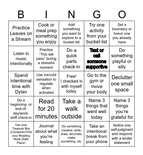 Self Care Bingo Card
