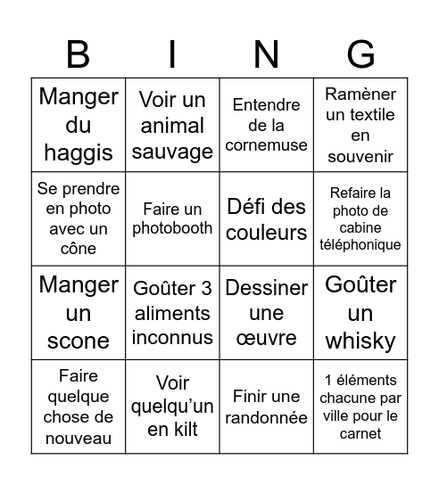 Écosse 2026 Bingo Card