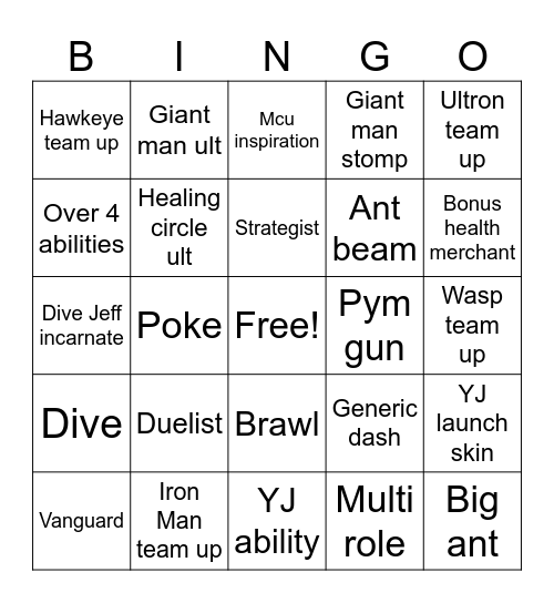 Ant Pym bingo Card