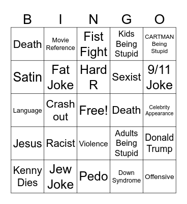 South Park Bingo Card