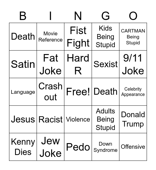 South Park Bingo Card