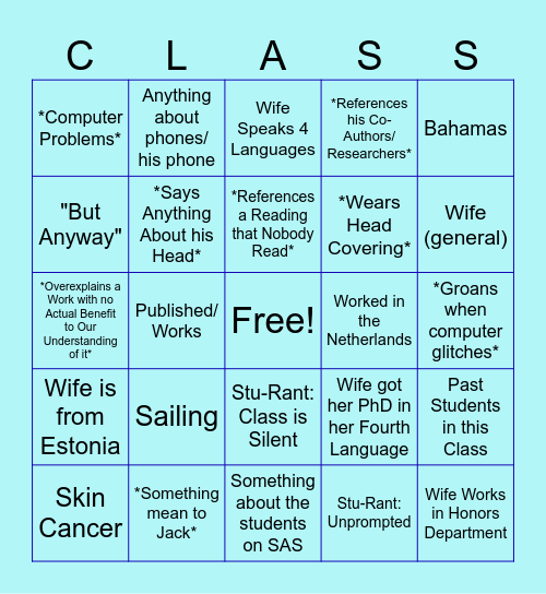 Stungo Bingo Card
