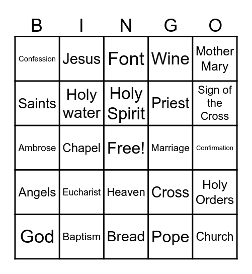 Sacrament Bingo Card