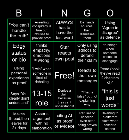 MASTER DEBATER Bingo Card