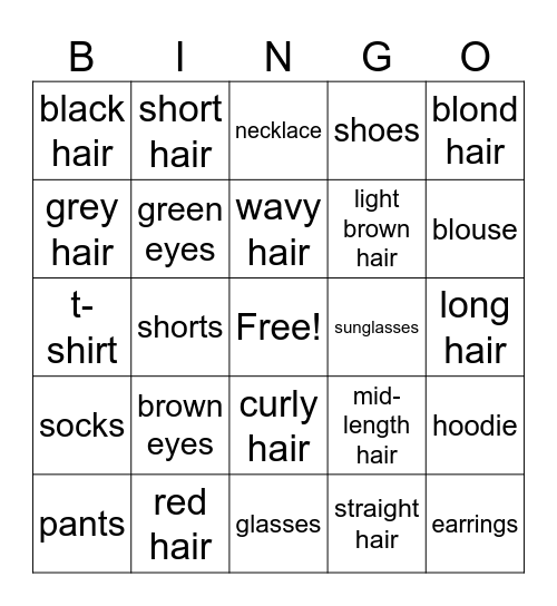 La Description Physique Bingo Card
