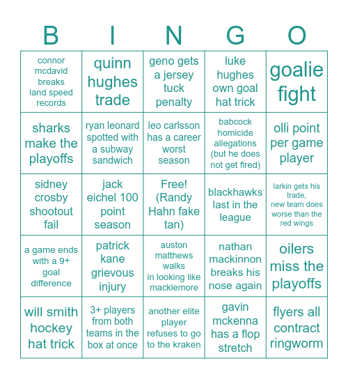 Bingockey Bingo Card