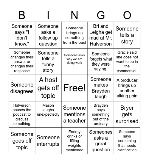 Podcast Bingo Card