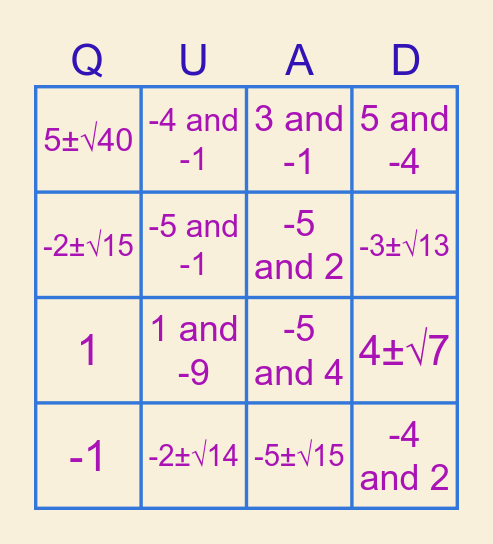 Solving QUADS FA 26 Bingo Card