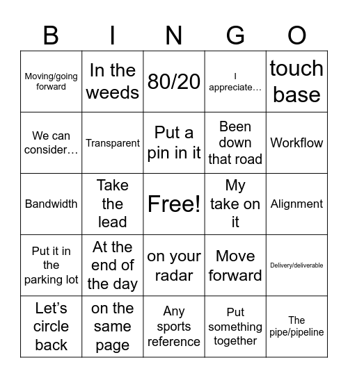 Conference Call Bingo Card
