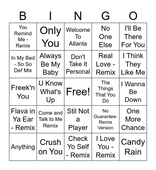 Remembering The Remix Bingo Card