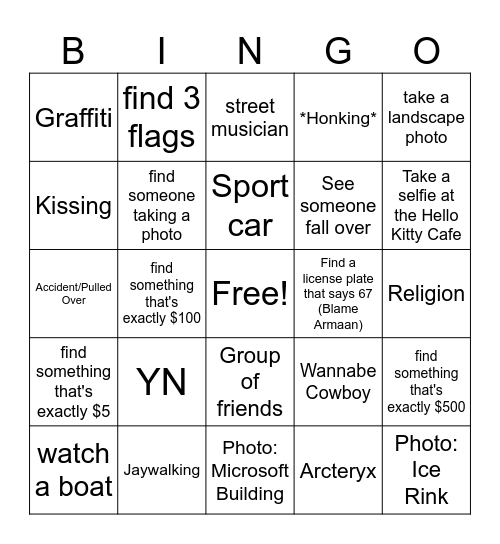 Vancouver Bingo 2 Bingo Card