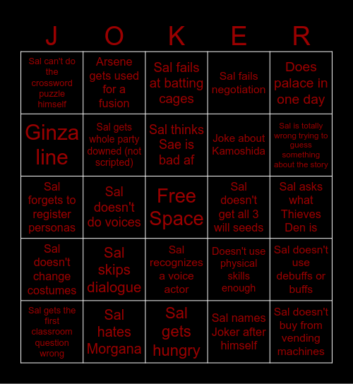 Saloohey Persona Bingo Card